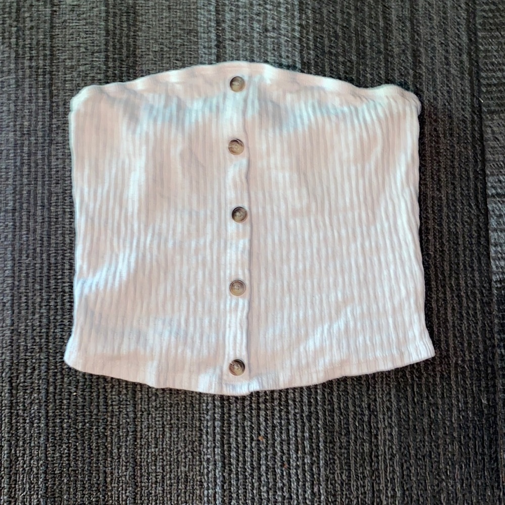 Cute strapless white button crop top